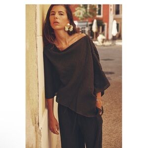 LINEN BLEND PALAZZO PANTS & ASYMMETRIC LINEN BLEND TOP